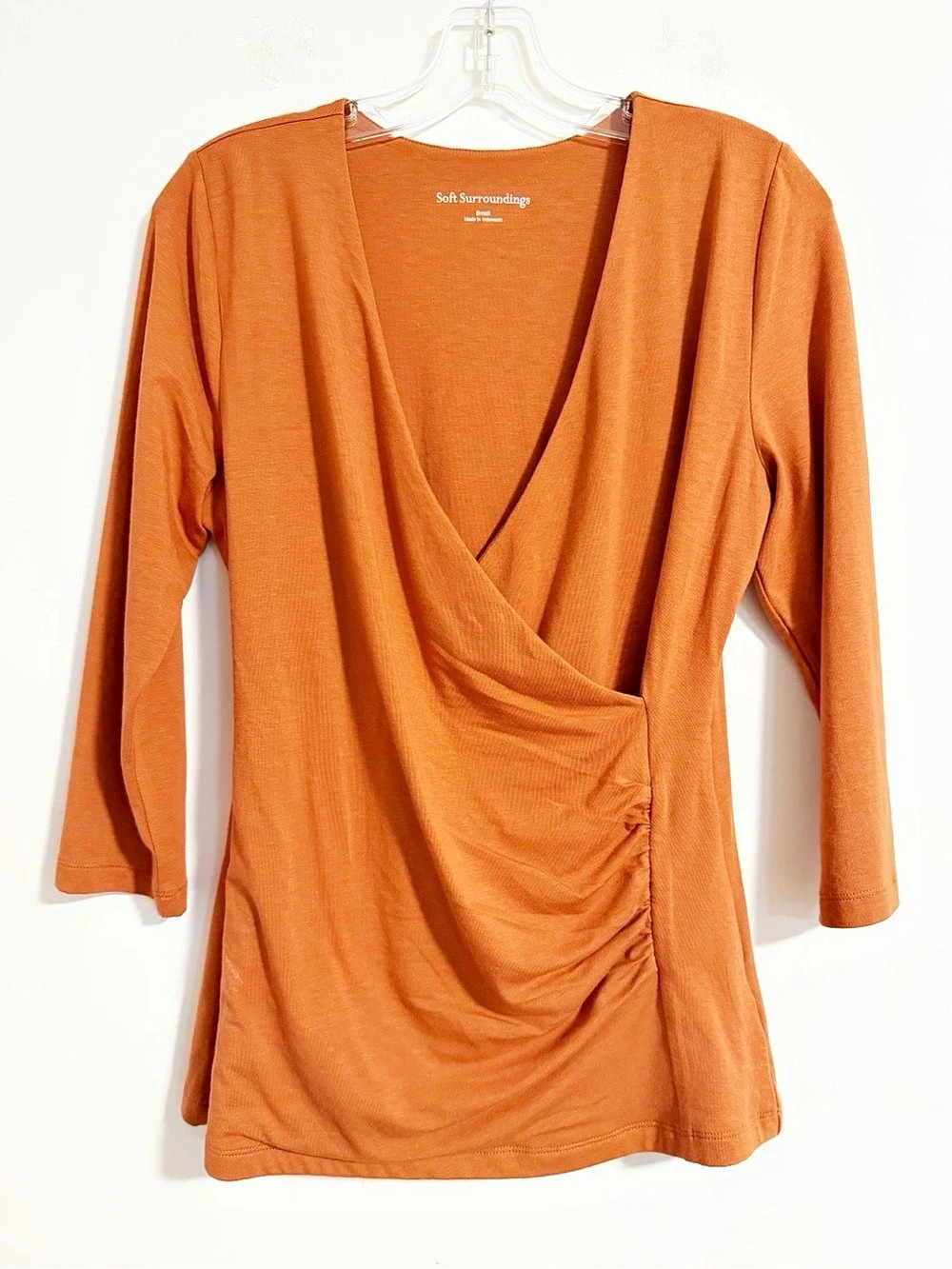 Soft Surroundings Burnt Orange Faux Wrap Tunic Top Size Small